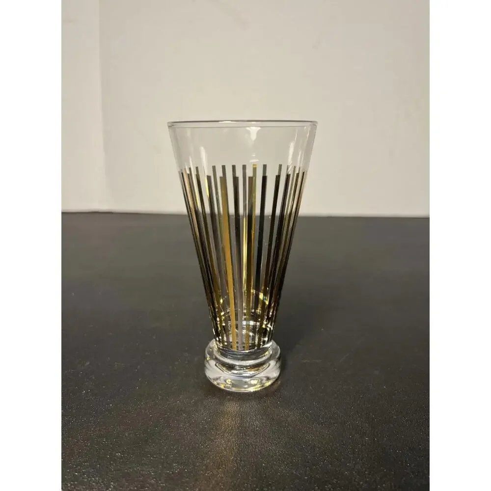 NIB Crate & Barrel 2000s Set Of 4 Gold Stripe Cocktail Glasses 6 Oz, 2.75x2.25”